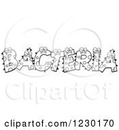 Clipart Of Black And White Monsters Forming The Word BACTERIA Royalty Free Vector Illustration