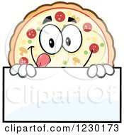Clipart Of A Pizza Pie Mascot Over A Sign Royalty Free Vector Illustration