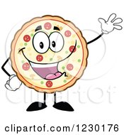 Clipart Of A Pizza Pie Mascot Waving Royalty Free Vector Illustration by Hit Toon