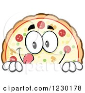 Pizza Pie Mascot Licking His Lips Over A Sign by Hit Toon