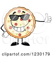 Clipart Of A Pizza Pie Mascot Wearing Sunglasses And Holding A Thumb Up Royalty Free Vector Illustration