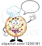 Clipart Of A Talking Pizza Pie Mascot Waving Royalty Free Vector Illustration