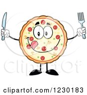 Clipart Of A Hungy Pizza Pie Mascot With Silverware Royalty Free Vector Illustration