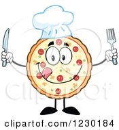 Hungy Chef Pizza Pie Mascot With Silverware