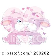 Poster, Art Print Of Cute Bunny Rabbit Couple Kissing Over A Heart With Butterflies