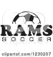 Clipart Of A Black And White Ball And RAMS SOCCER Team Text Royalty Free Vector Illustration
