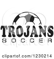 Clipart Of A Black And White Ball And TROJANS SOCCER Team Text Royalty Free Vector Illustration
