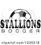 Clipart Of A Black And White Ball And STALLIONS SOCCER Team Text Royalty Free Vector Illustration