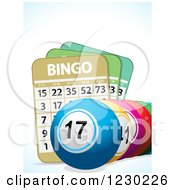 Clipart Of 3D Bingo Balls And Cards Over Shading Royalty Free Vector Illustration