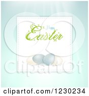 Poster, Art Print Of Happy Easter Greeting Over Speckled Eggs On Pastel Blue