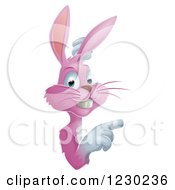 Poster, Art Print Of Pink Bunny Pointing Around A Sign