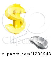 Clipart Of A 3d Gold Dollar Symbol Connected To A Computer Mouse Royalty Free Vector Illustration