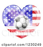 Clipart Of A 3d Soccer Ball Over An American Flag Heart And Fireworks Royalty Free Vector Illustration