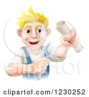 Poster, Art Print Of Happy Worker Man Holding A Spanner Wrench And Degree