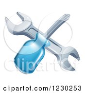Clipart Of A Crossed Screwdriver And Wrench Royalty Free Vector Illustration