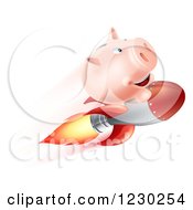Clipart Of A Flying Piggy Bank On A Rocket Royalty Free Vector Illustration