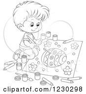 Clipart Of A Black And White Boy Painting A Picture Of An Easter Egg Royalty Free Vector Illustration
