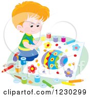 Poster, Art Print Of Caucasian Boy Painting A Picture Of An Easter Egg