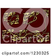 Clipart Of Golden Floral Designs On Maroon Royalty Free Vector Illustration