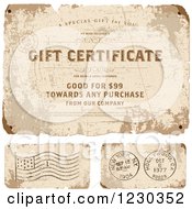 Distressed Gift Certificate And Postmarks With Sample Text