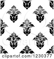 Clipart Of A Seamless Black And White Arabesque Damask Background Pattern 7 Royalty Free Vector Illustration