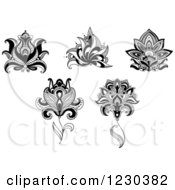 Clipart Of Black And White Henna Flowers 3 Royalty Free Vector Illustration
