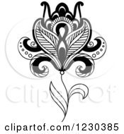 Clipart Of A Black And White Henna Flower 10 Royalty Free Vector Illustration