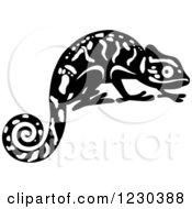 Clipart Of A Black And White Chameleon Lizard Royalty Free Vector Illustration