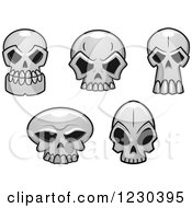 Clipart Of Grayscale Monster Skulls 2 Royalty Free Vector Illustration