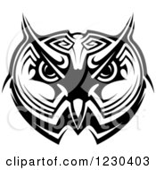 Clipart Of A Black And White Owl Face Tribal Tattoo Royalty Free Vector Illustration