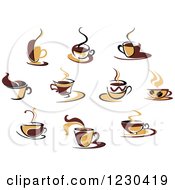 Poster, Art Print Of Tan And Brown Hot Steamy Coffee Cups