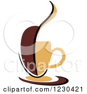 Poster, Art Print Of Tan And Brown Hot Steamy Coffee Cup And Half Bean