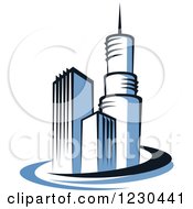 Clipart Of Blue Skyscraper Buildings With Swooshes 2 Royalty Free Vector Illustration