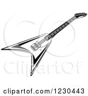 Clipart Of A Black And White Electric Guitar Royalty Free Vector Illustration
