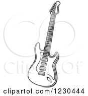 Clipart Of A Black And White Electric Guitar 2 Royalty Free Vector Illustration