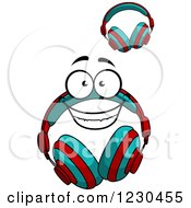 Clipart Of Happy Red Headphones Royalty Free Vector Illustration