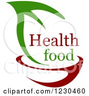 Clipart Of A Green Leaf Red Bowl And Health Food Text Royalty Free Vector Illustration
