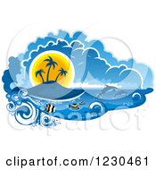Poster, Art Print Of Sunset Island With Fish And Dolphins