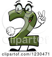 Poster, Art Print Of Happy Green Number Two Character Holding Up 2 Fingers
