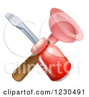 Clipart Of A Crossed Plunger And Red Handled Screwdriver Royalty Free Vector Illustration