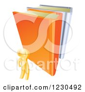 Poster, Art Print Of 3d Gold Person Looking Up At Giant Books