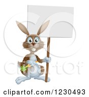 Poster, Art Print Of Happy Brown Bunny Rabbit With A Carrot Holding A Sign