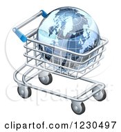 3d Blue Grid Globe In A Shopping Cart