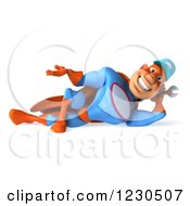 Clipart Of A 3d Super Hero Mechanic Resting On His Side Royalty Free Illustration by Julos