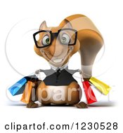 Clipart Of A 3d Bespectacled Business Squirrel With Shopping Bags Royalty Free Illustration