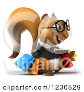 Clipart Of A 3d Bespectacled Business Squirrel With Shopping Bags 2 Royalty Free Illustration