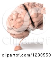 Clipart Of A 3d Brain Mascot Pointing Around A Sign Royalty Free Illustration by Julos