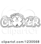 Clipart Of Outlined Leatters Forming The Word CLOVER With A Shamrock And Four Leaf Text Royalty Free Vector Illustration