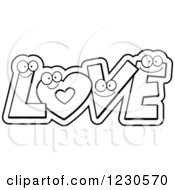 Clipart Of An Outlined Happy Heart And Letters Forming Love Royalty Free Vector Illustration