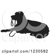 Poster, Art Print Of Black Silhouetted Dog Resting With A Leash In His Mouth